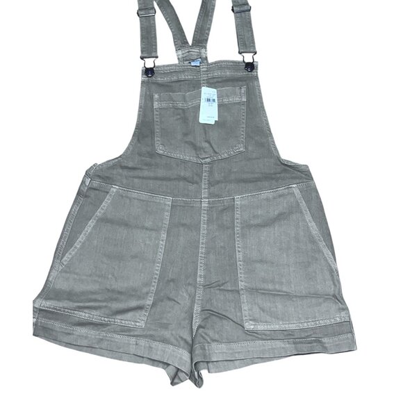 Aerie Womens Khaki Denim Overalls Shorts XS Womens Adjustable Straps Pockets Bei - Picture 14 of 16